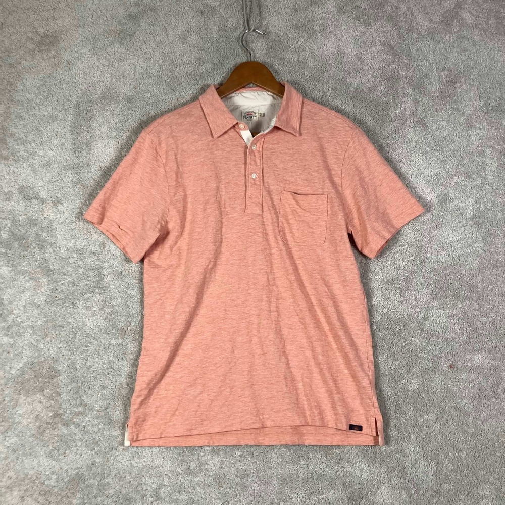 Faherty Polo Shirt Mens Medium Orange Slub Cotton Short Sleeve Pocket Beach Golf
